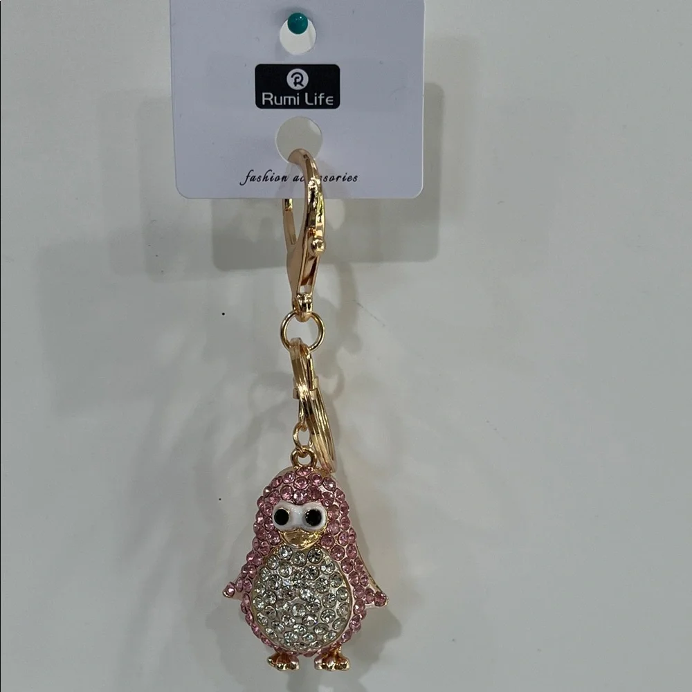 Crystal Penguin Keychain Charm - Pink
